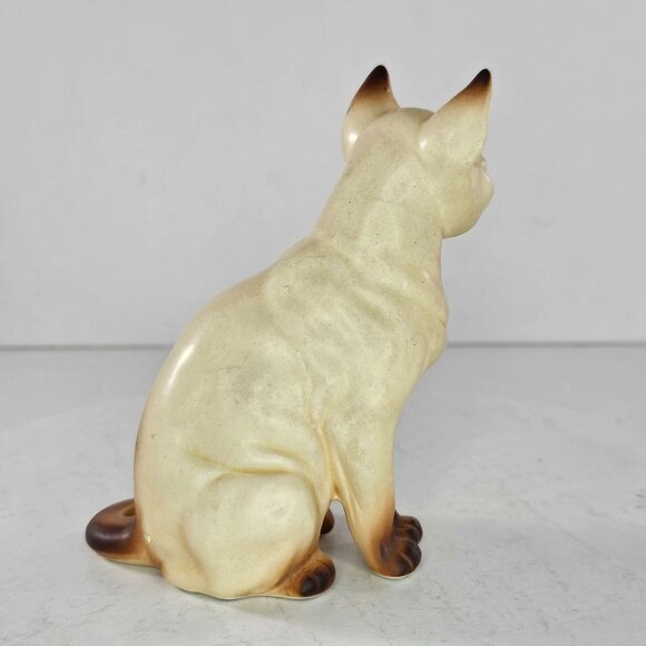 Vintage Ceramic Siamese Cat Figurine Tan Brown Sitting 5" Tall Kitten - Picture 4 of 8